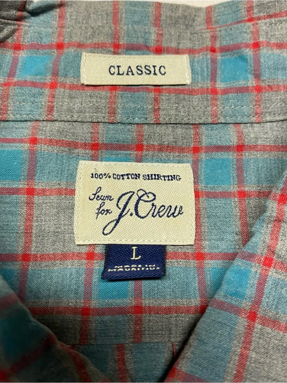J. Crew Blue and Red Plaid Long-Sleeve Button-Down Shirt